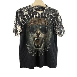 Survivors Biker Cat T-Shirt XL Black Bleach Studded Goth Punk Deadstock